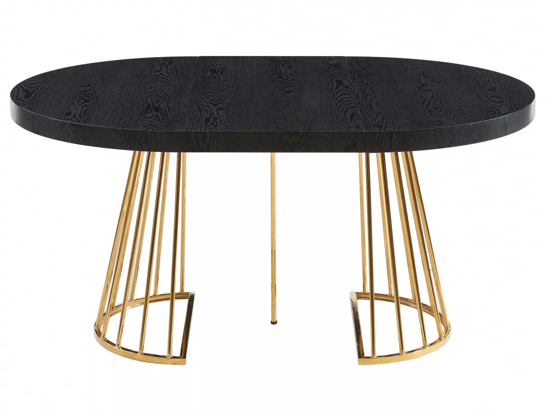 Table à manger extensible 2 à 12 personnes en MDF et acier - Noir et doré - FIRELA