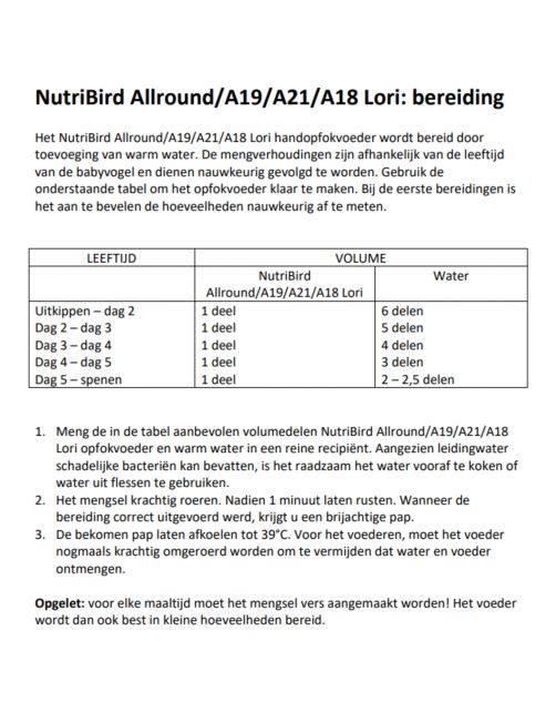 Versele-Laga Nutribird A18 Lori - Vogelvoer
