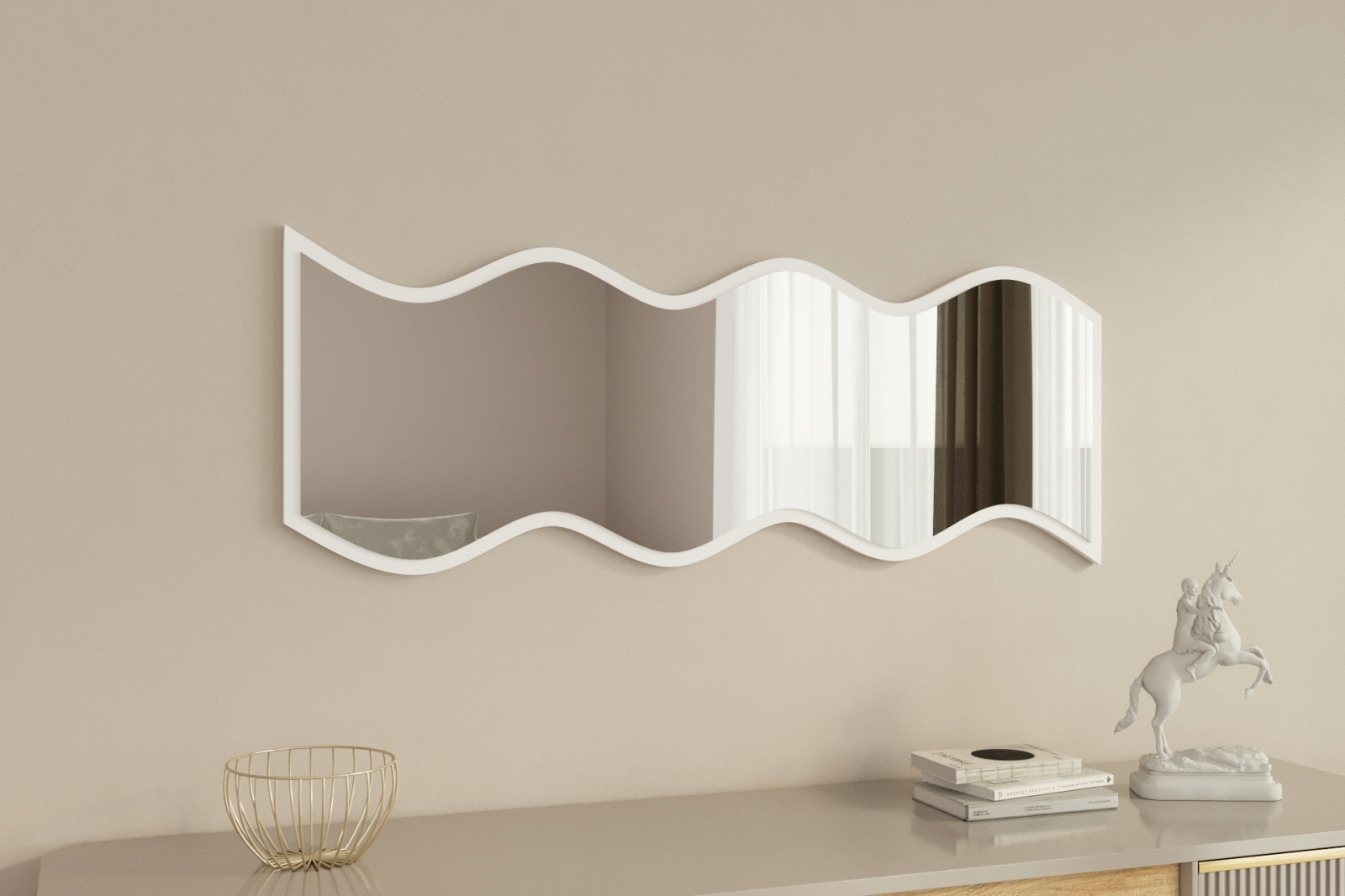 Spiegel - weiß - Wellenform - 120 cm