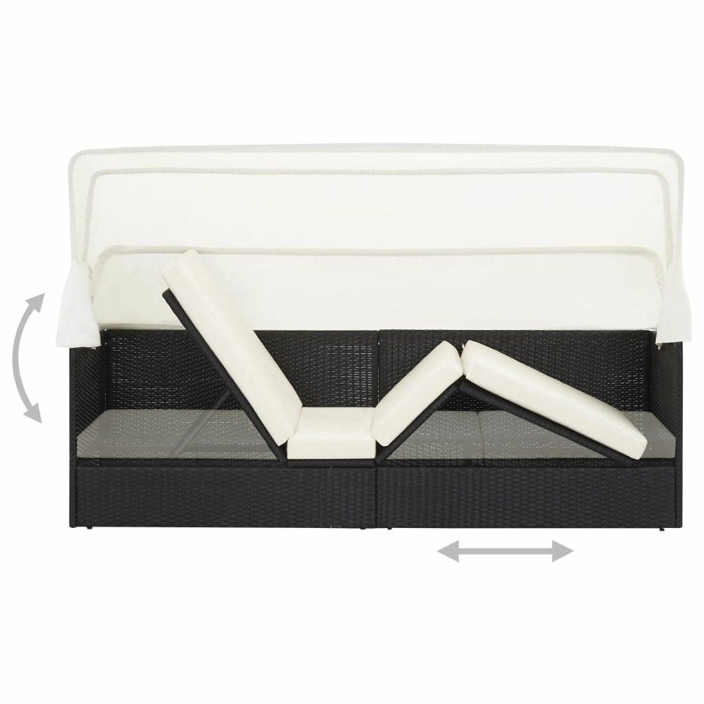 Transat chaise longue bain de soleil lit de jardin terrasse meuble d'extérieur avec auvent noir résine tressée
