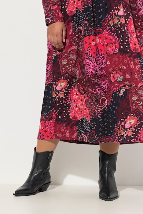 Jerseykleid, Paisley, V-Ausschnitt, Langarm, Taschen