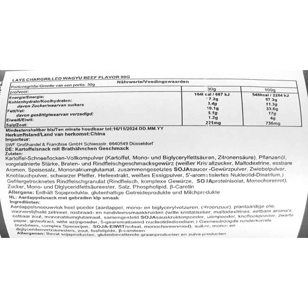 Lays Kartoffelchips grilled Beef 90g MHD:16.3.25