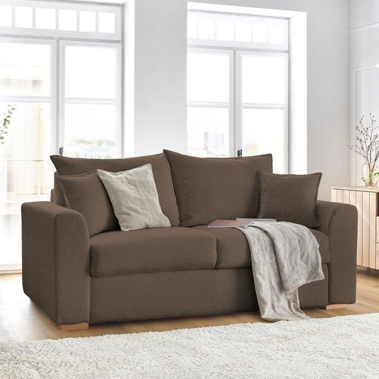 Bobochic Canapé convertible express augustin bouclette marron  - 205x96x97 cm