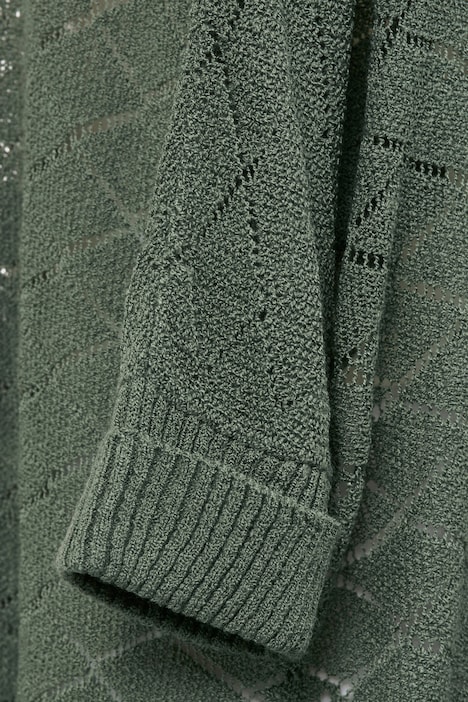 Strickjacke, oversized, Ajourstrick, offene Form, 3/4-Ärmel