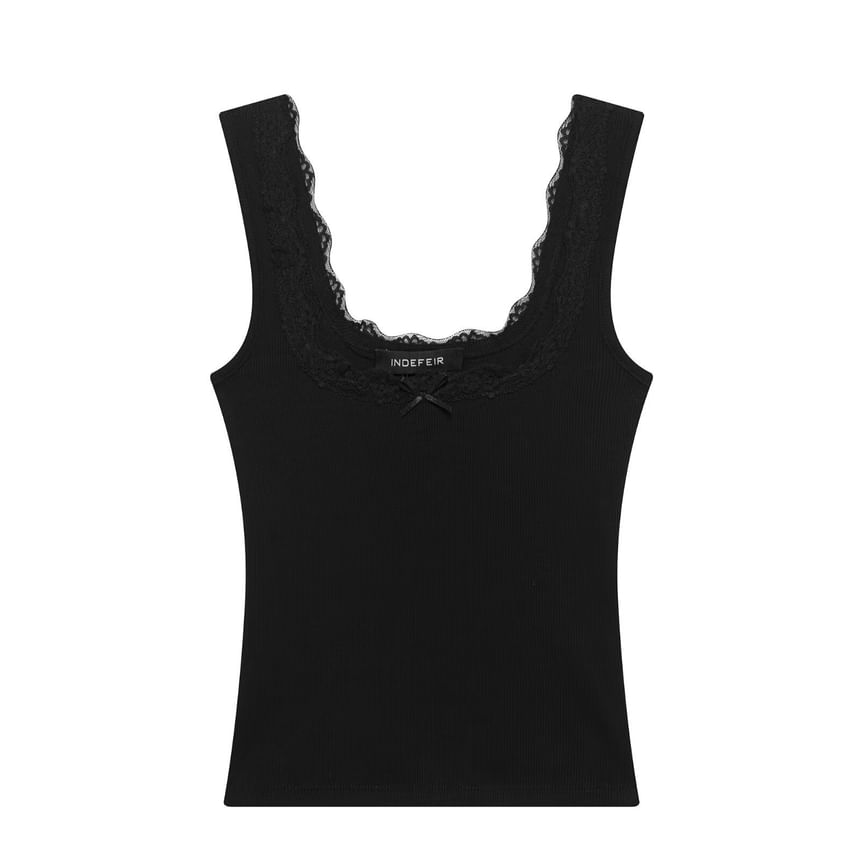 Avauntgardo - Tanktop met ronde hals, strikaccent en kantafwerking