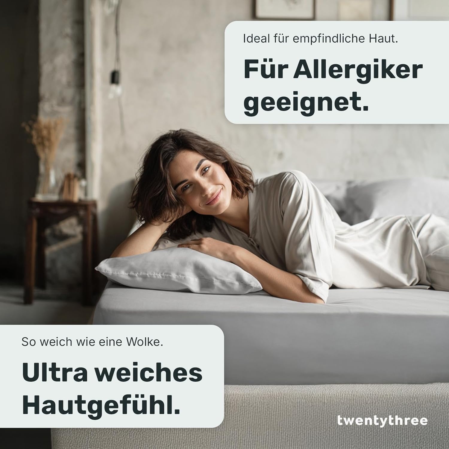 twenty:three Lyocell Spannbettlaken 160x200 Light Gray - 100% Tencel - Gewonnen aus Eukalyptus - Hochwertig - Nachhaltig - Atmungsaktiv - Luxus - Hypoallergen