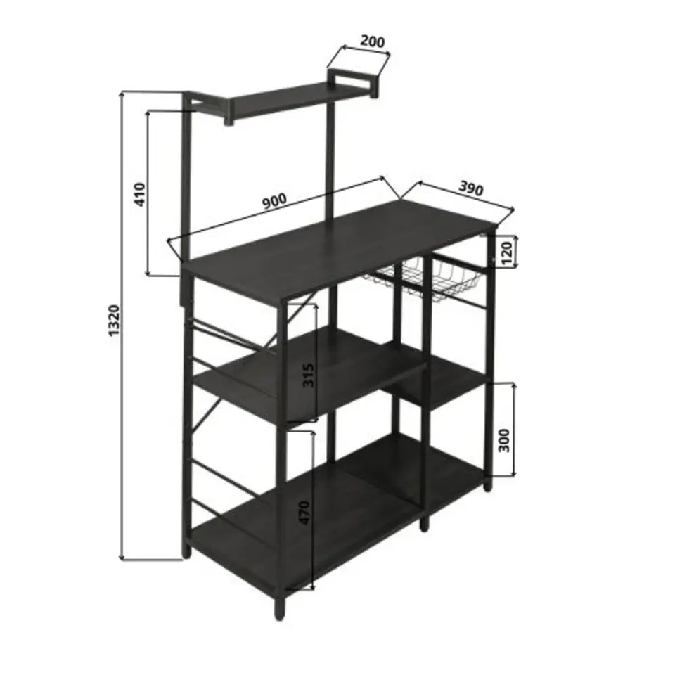 ERRO Keukenrek - opbergrek keuken - 90x40x132cm - zwart