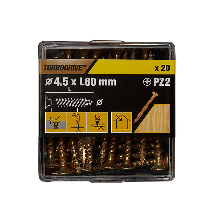 Vis à bois Turbodrive Premium pozidriv zinguée jaune 4.5x60 mm - 20 pièces