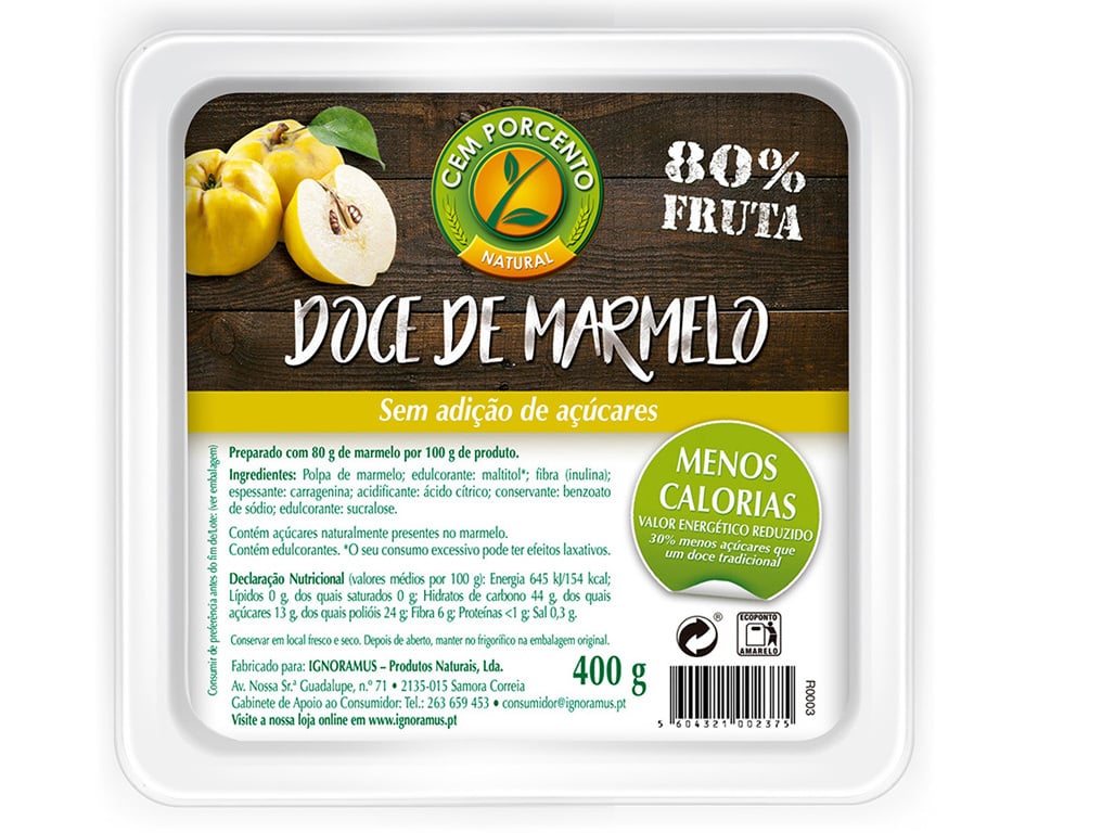 MARMELADA CEM PORCENTO SEM AÇÚCAR ADICIONADO 400G
