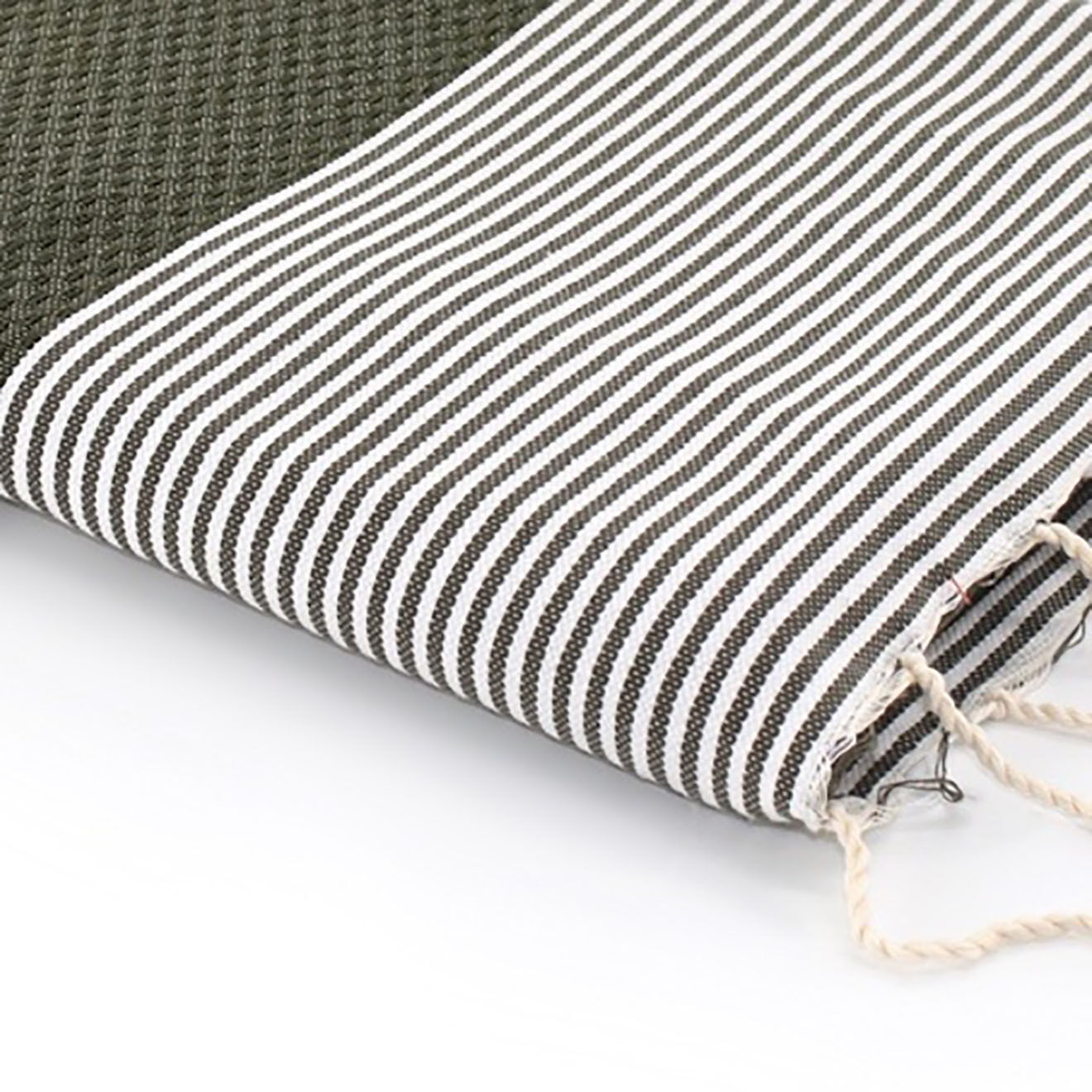 Febronie Fouta Nid d'Abeille Ibiza rayures fines vert kaki - 100x200 cm