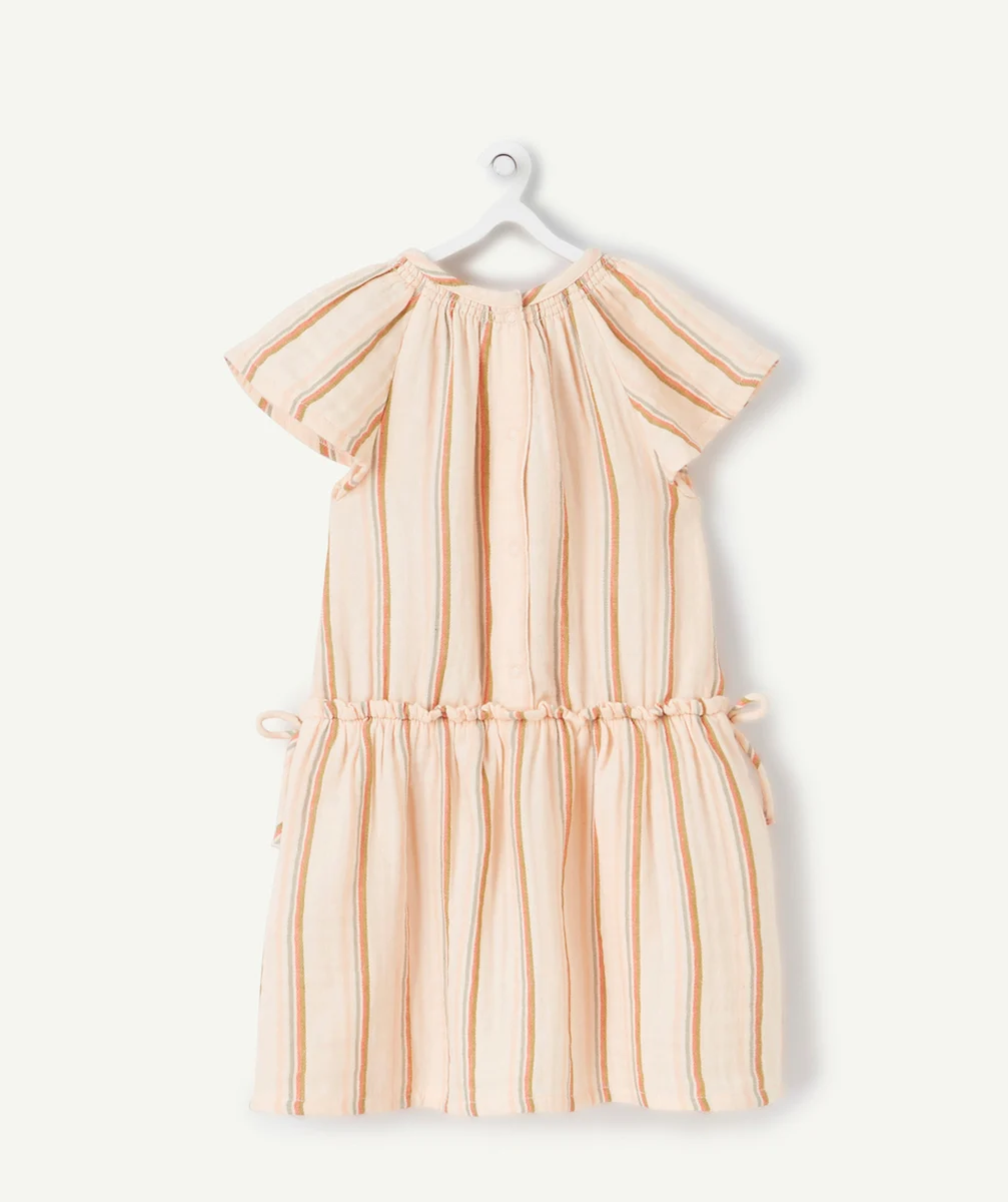 ROBE BÉBÉ FILLE EN COTON ROSE AVEC RAYURES COLORÉES