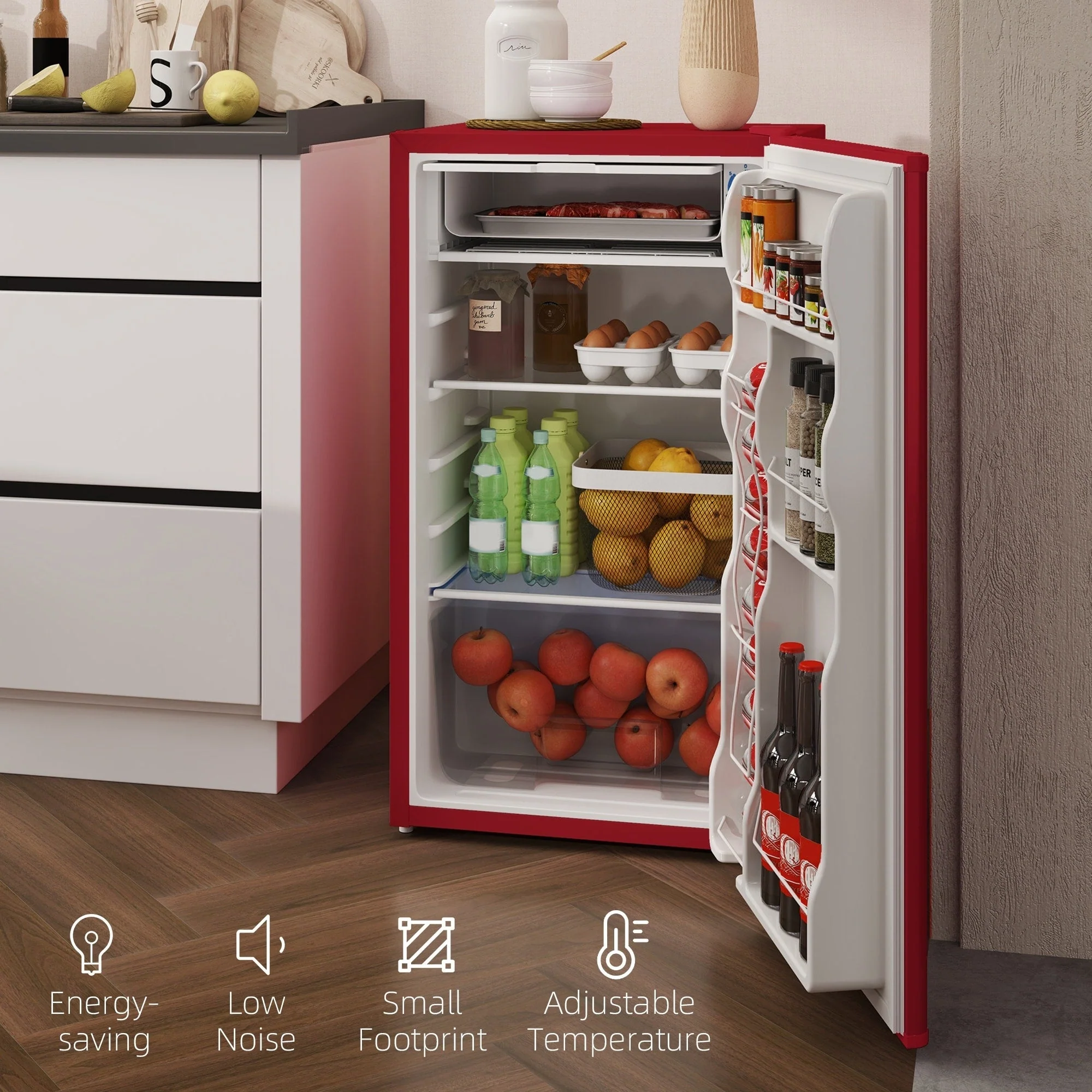 HOMCOM 3.2 Cu.Ft Mini Fridge with Freezer, Single Door Compact Refrigerator with Adjustable Thermostat for Bedroom