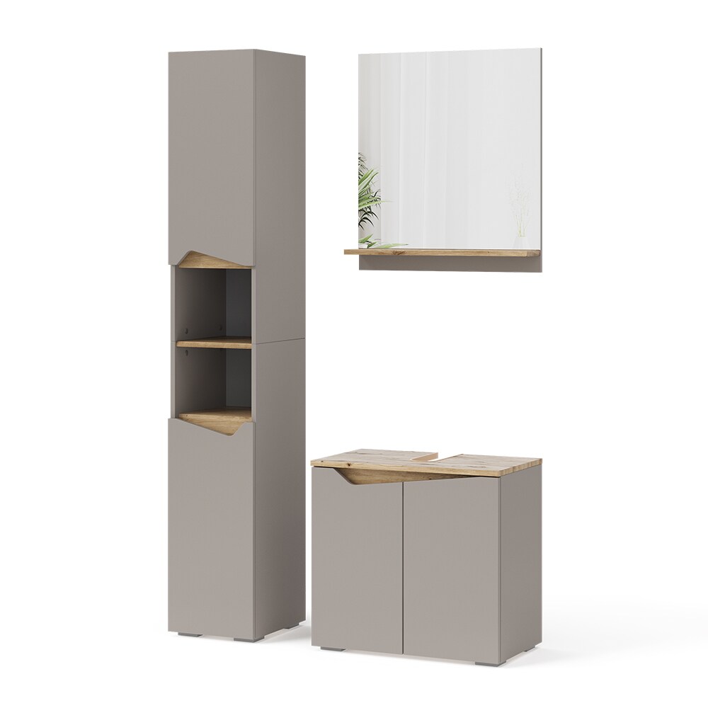 Vicco Badmöbel-Set Marelle Greige Eiche 3 Teile Hochschrank