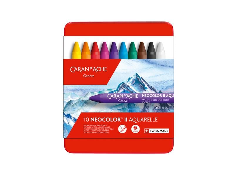 Caran d'Ache Wachsmalstifte Neocolor 2 wasservermalbar, 10 Kreativ-Set mit Wachspastellen