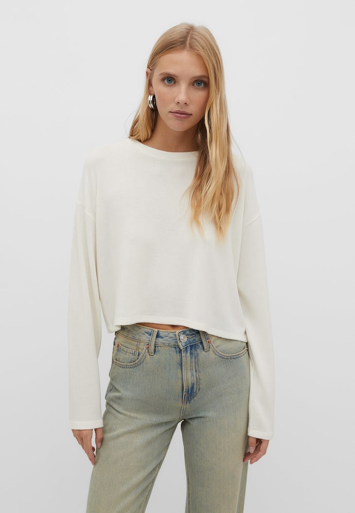 Camiseta cropped com textura felpuda