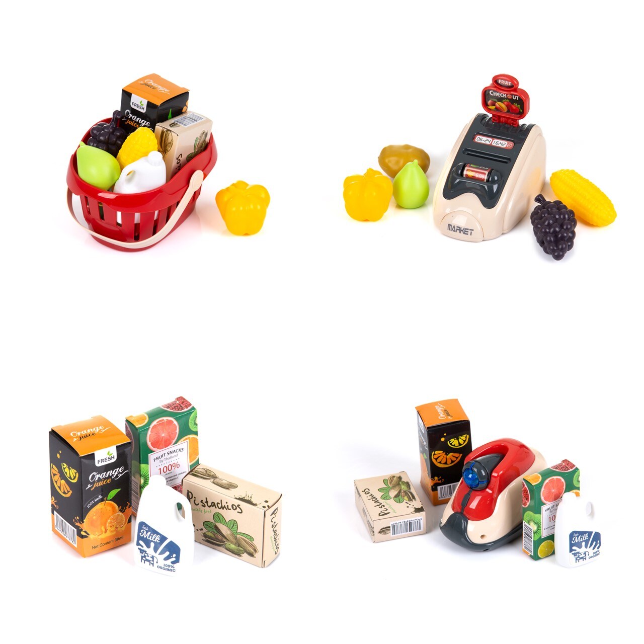 Chipolino Spielzeug Registrierkasse 24-teilig Scanner Kartenleser Obst Korb Geld rot