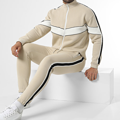 Ensemble De Survetement A Bandes Beige