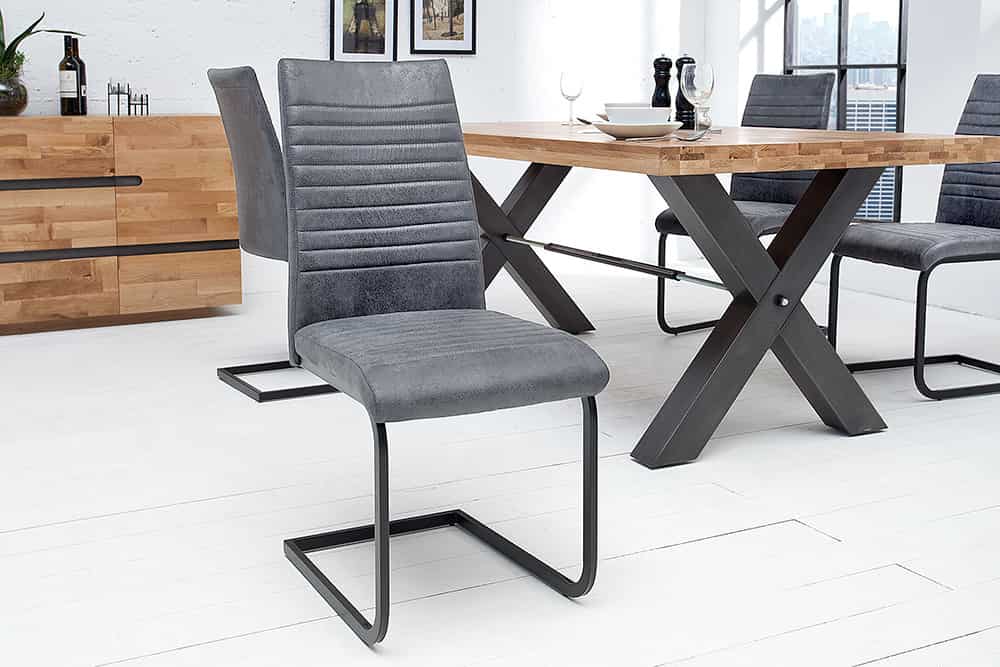 Industrial Freischwinger Stuhl APARTMENT antik grau mit Metallgestell