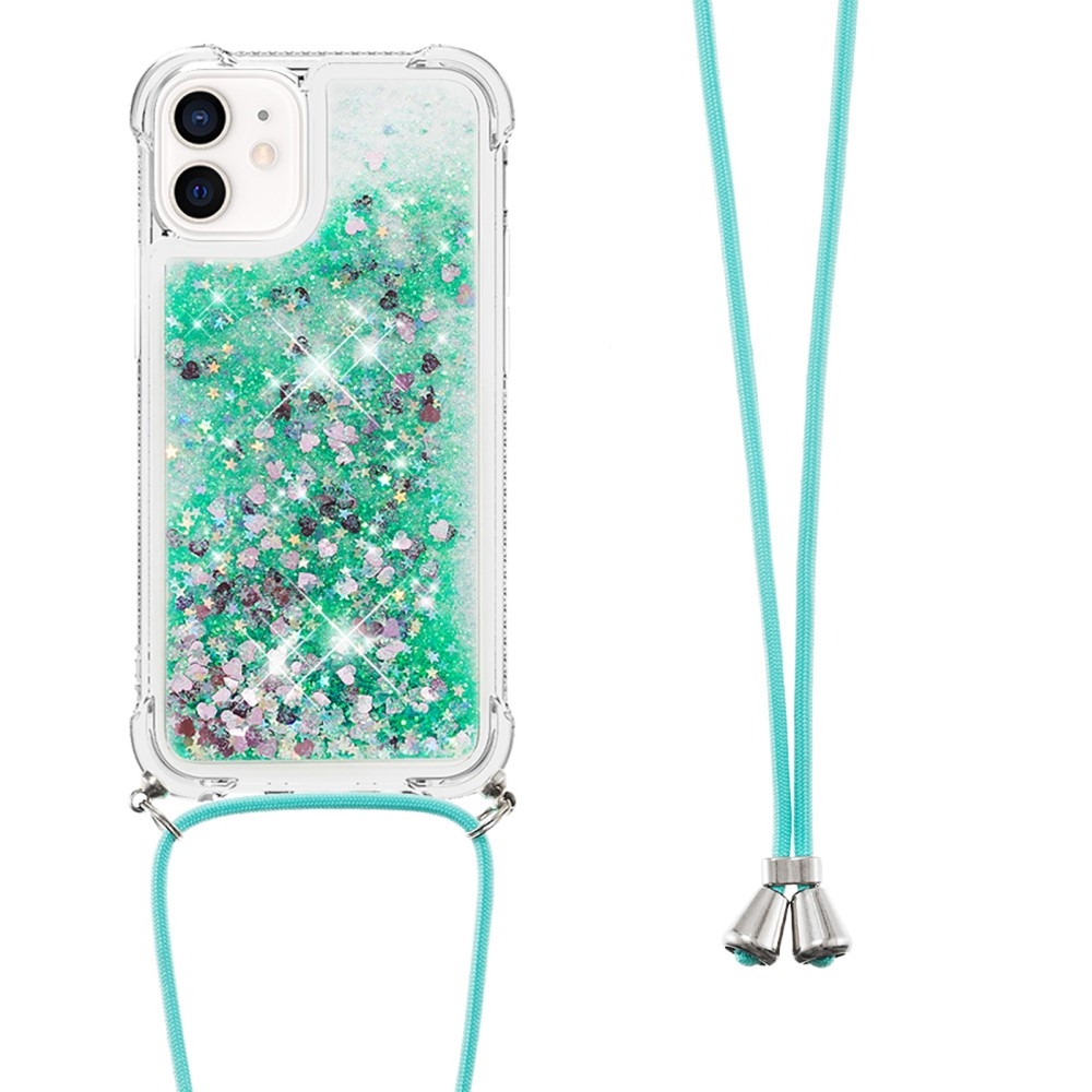 iPhone 12 / iPhone 12 Pro Necklace Gummi Hülle Liquid Glitzer   Handykette (130cm) - Türkis / Grün