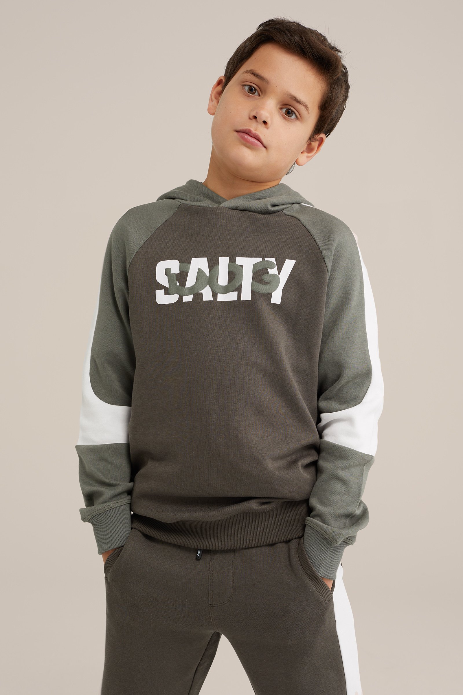 Jongens hoodie met colourblock Salty Dog Legergroen