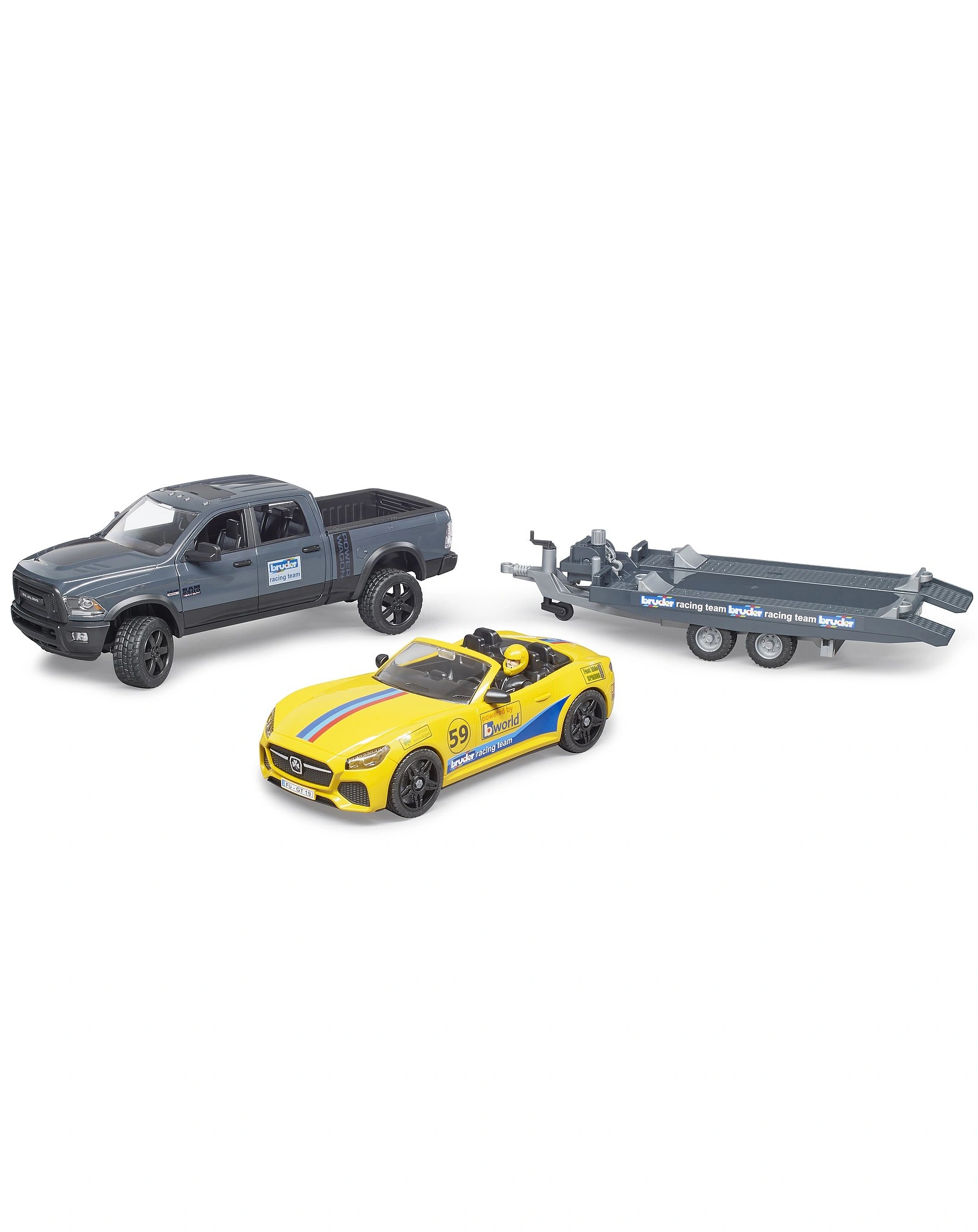 Bruder 02504 RAM 2500 Power Wagon und BRUDER Roadster Racing Team