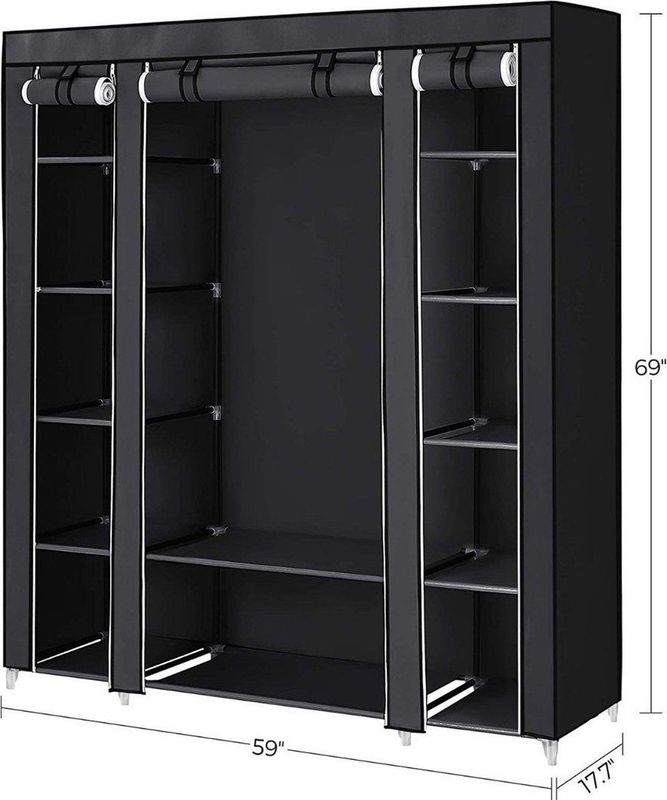CaliCosy - Draagbare Kledingkast - Zwart - Opvouwbaar - Grote Capaciteit - 45 x 150 x 175 cm
