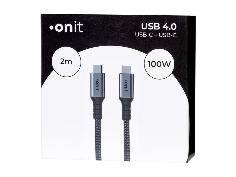 onit USB4-Kabel Pro USB C - USB C 2 m, Grau/Schwarz Verbindungskabel mit geflochtener Nylonummantelung