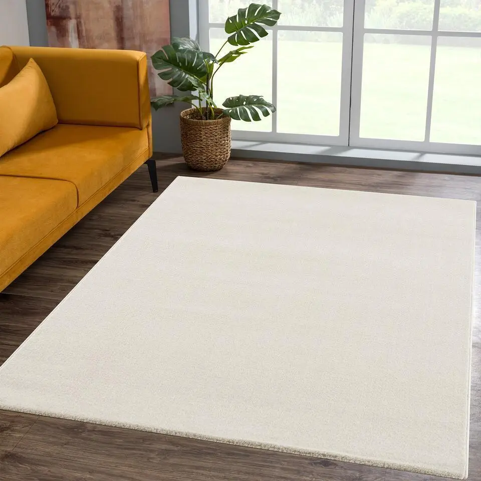 Uni Effen Laagpolig Vloerkleed Modern Creme - 200x290 CM