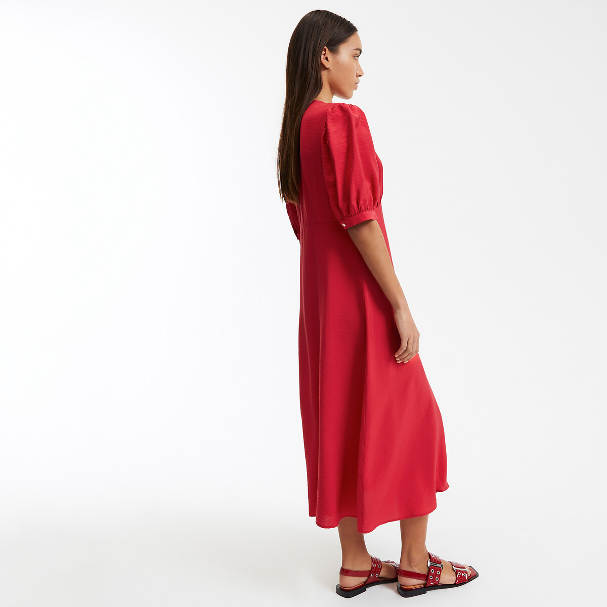 COLEÇÃO LA REDOUTE<br>Vestido longo, decote em V, mangas até o cotovelo
