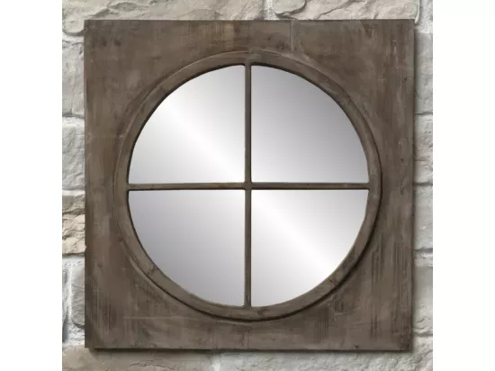Miroir carrée style fenêtre en bois marron 55 x 55 cm