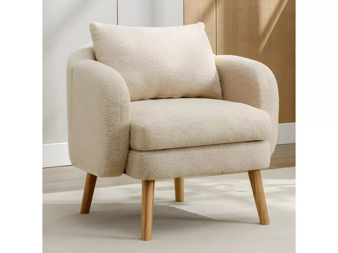 Fauteuil tissu en Teddy - pieds dorés en métal - Beige - Sweiko