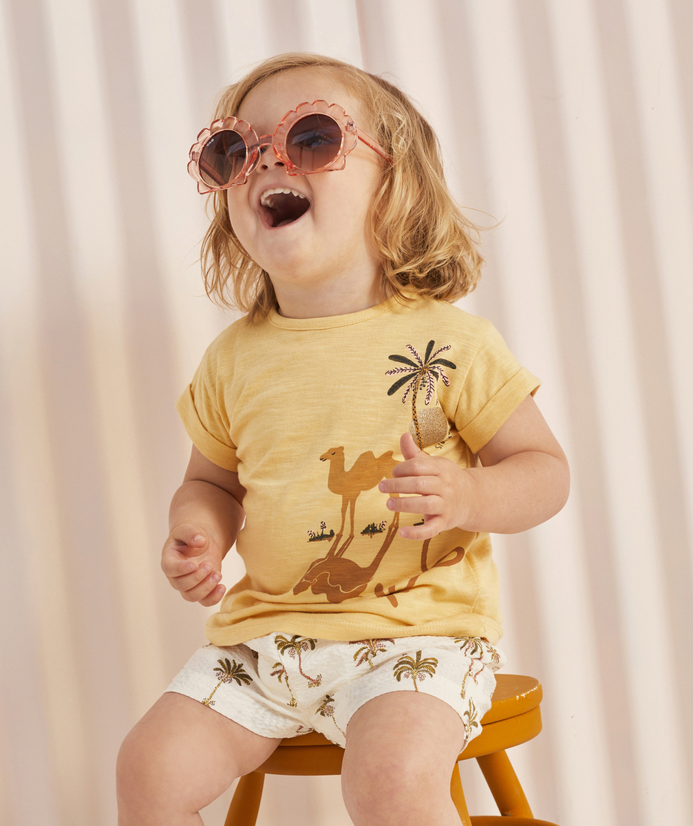 T-SHIRT BÉBÉ FILLE JAUNE EN COTON BIO THÈME DÉSERT
