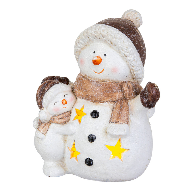 Schneemann mit Kind - mit LED - ca. 16 x 9,5 x 21 cm - 1 Stück