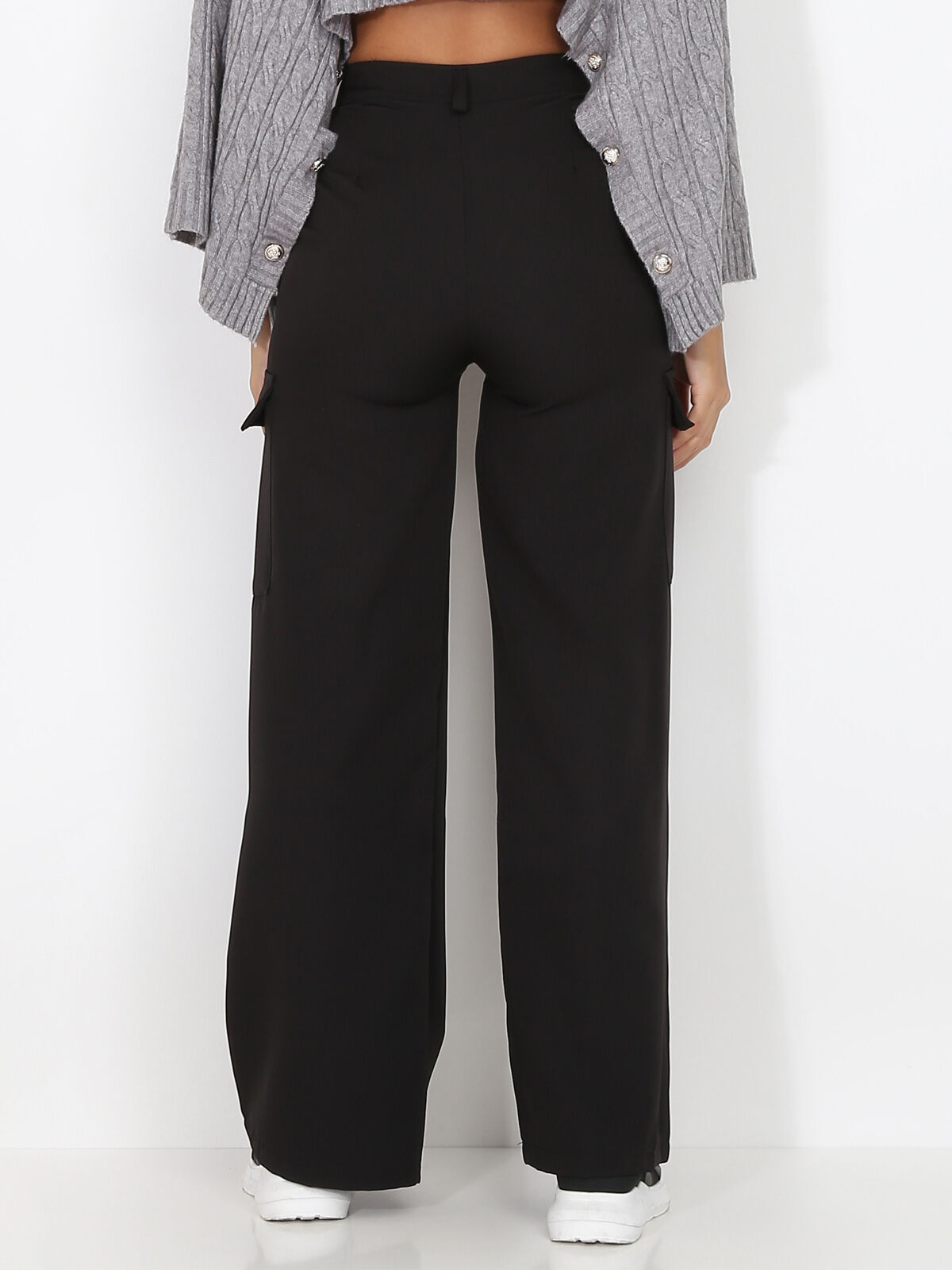 Pantalon léger cargo évasé- Noir
