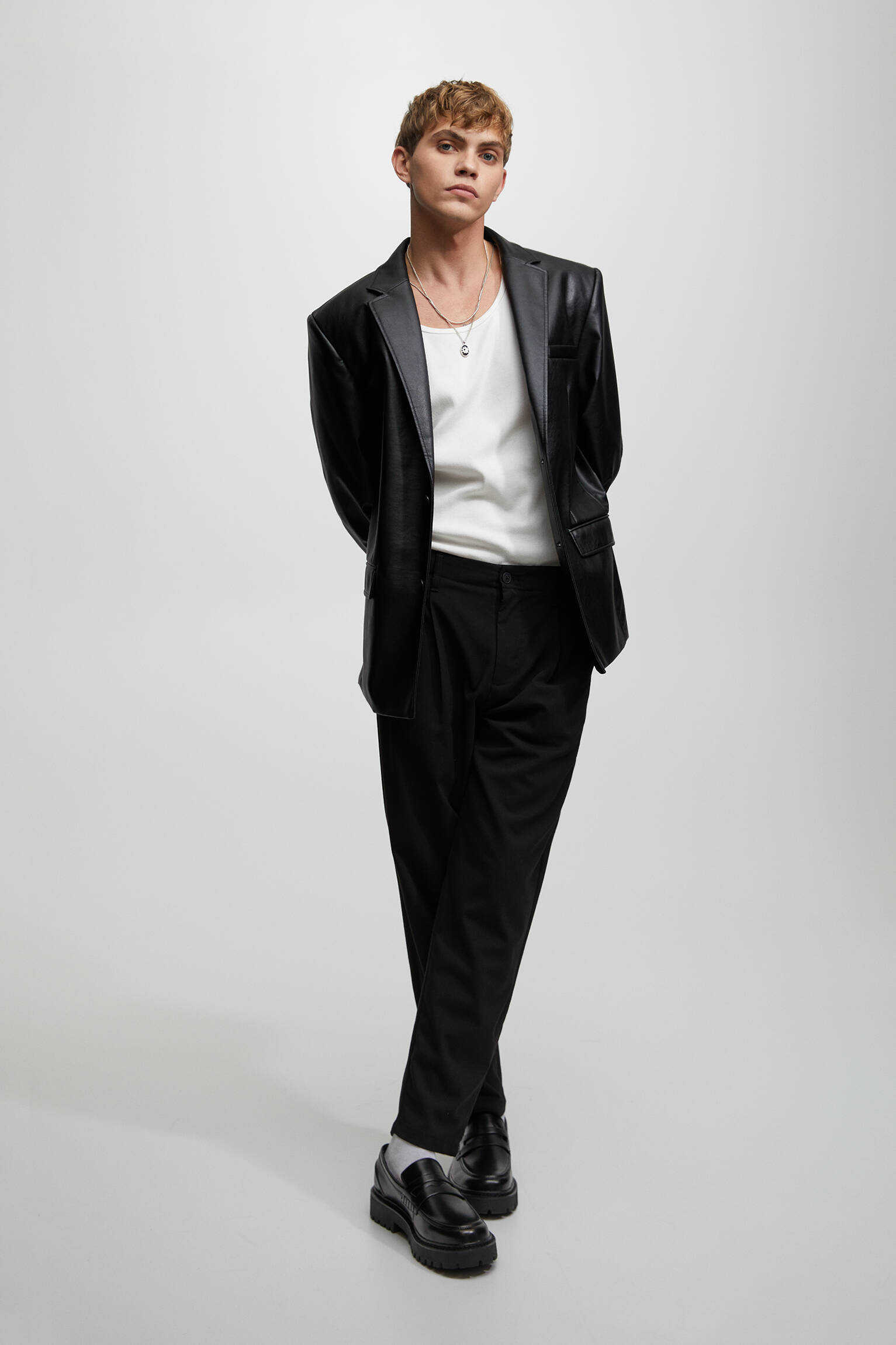 Blazer com efeito de couro - Preto
