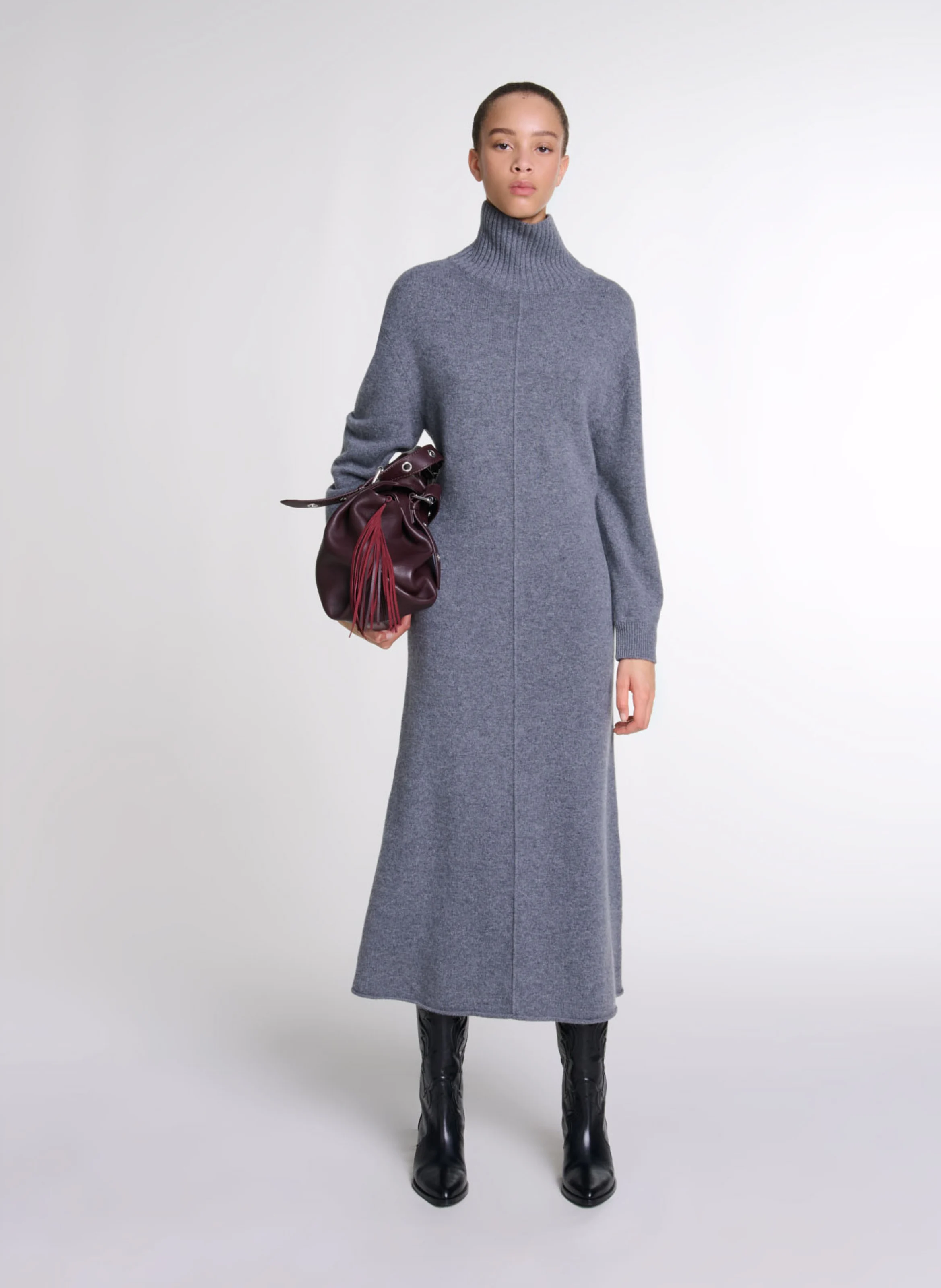 Robe pull cintrée en cachemire mélangé | Gris