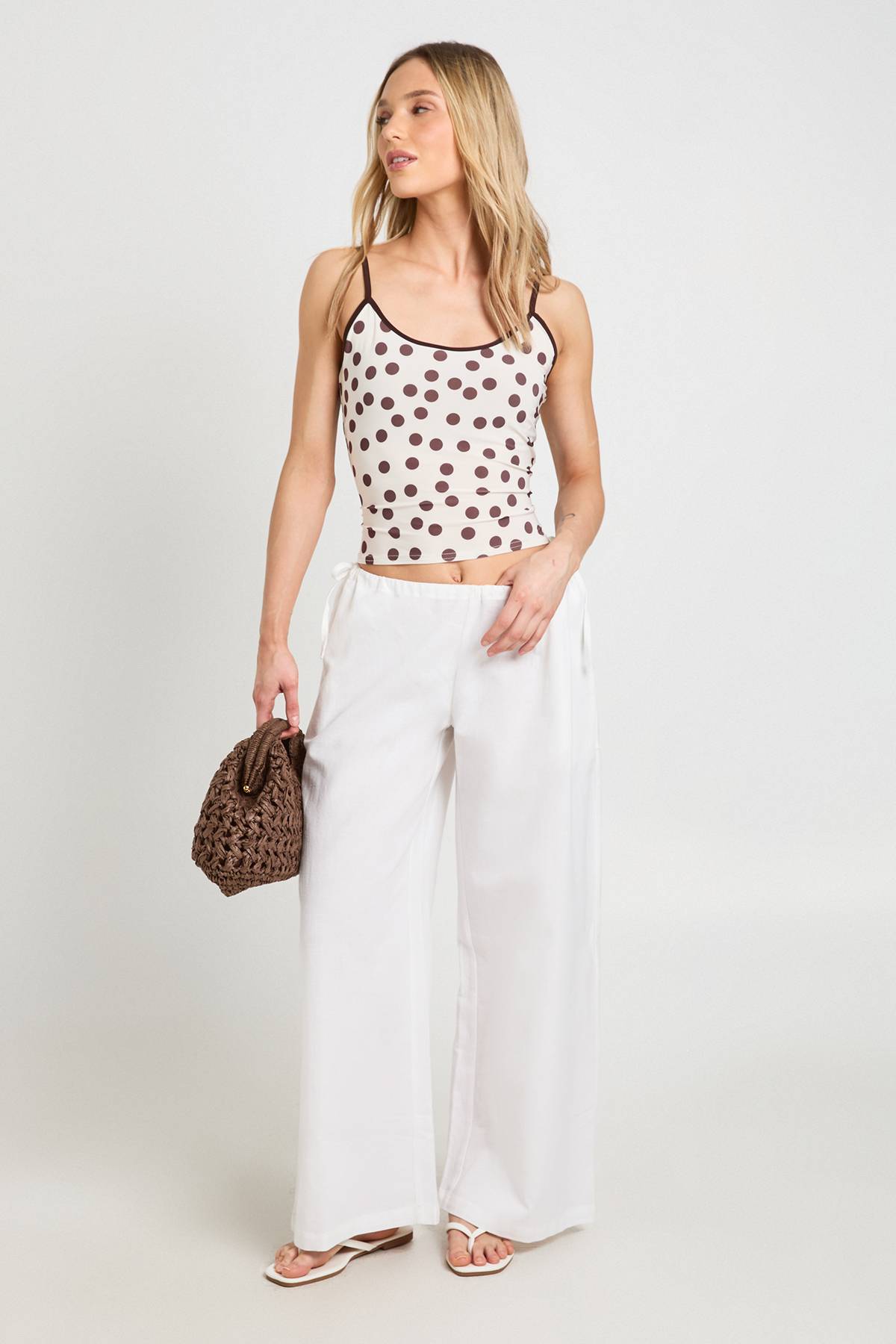 boohoo Pantalon Taille Basse Aspect Lin Avec Liens Latéraux Petite