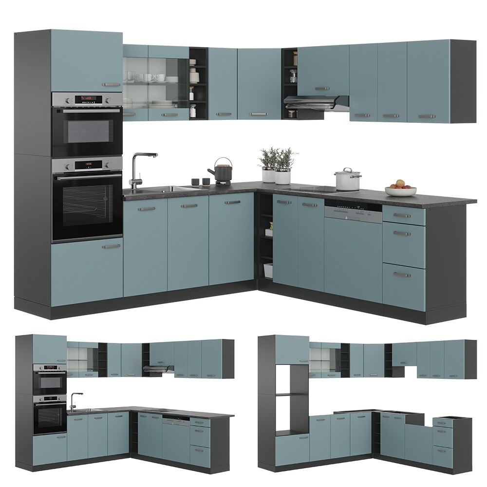 Vicco Eckküche R-Line Solid Anthrazit Blau Grau 247x237 cm modern Küchenschränke Küchenmöbel