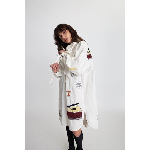 Stella Nova Broderet Skjortekjole, Creme/White, 40