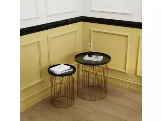 Tables d'appoints rondes en métal bleu gris et laiton (lot de 3) - Palombe
