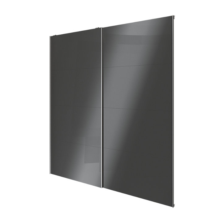 Portes de placard coulissantes 2 vantaux panneaux anthracite brillants GoodHome Atomia H. 225 x L. 200 x ép. 5,5 cm