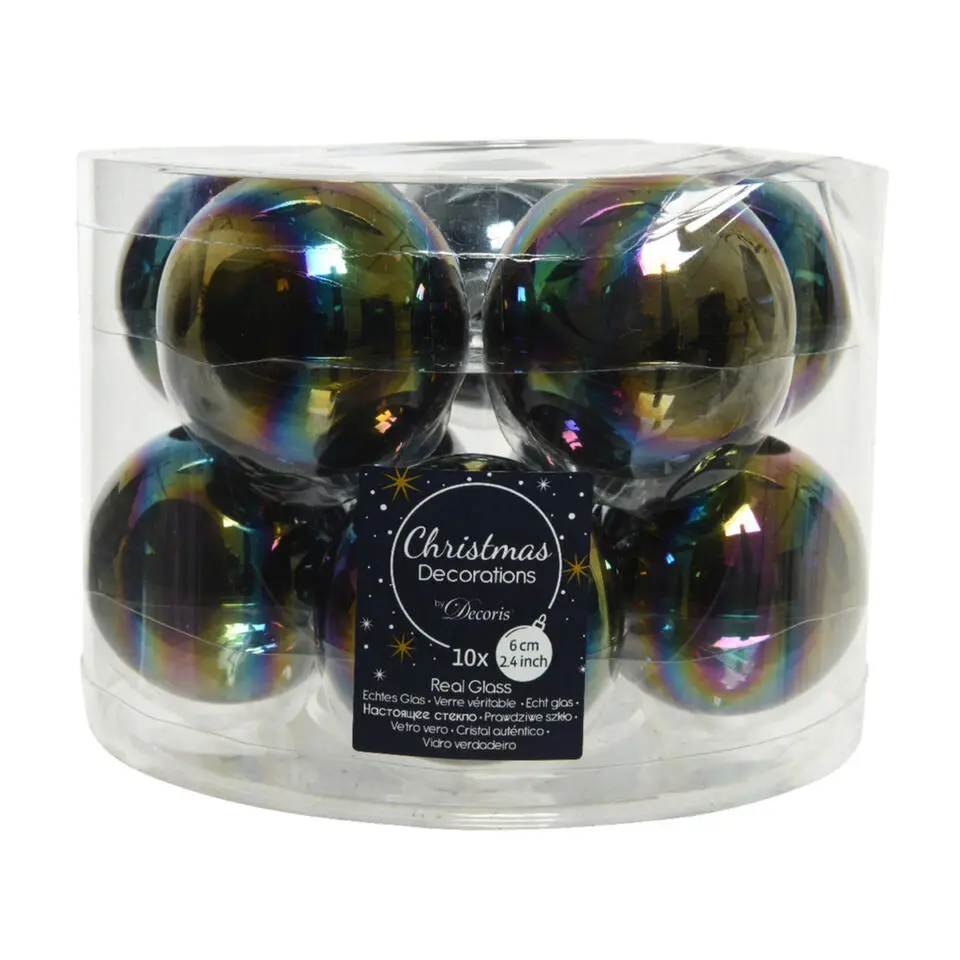 Decoris Kerstballen set - 10x st - glas - zwart/parelmoer - 6 cm
