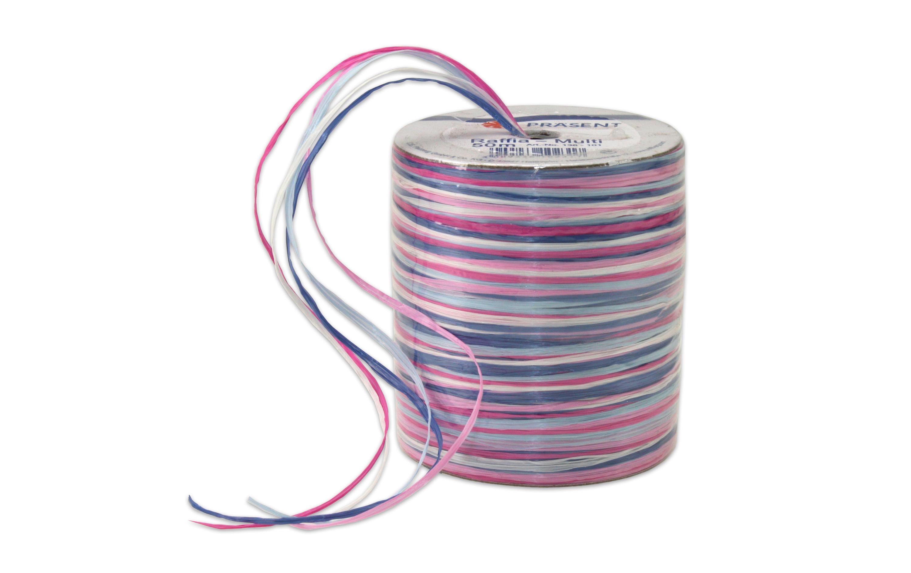 Geschenkband Raffia Multi 50 m, Blau/Rosa/WeissBand für Geschenke