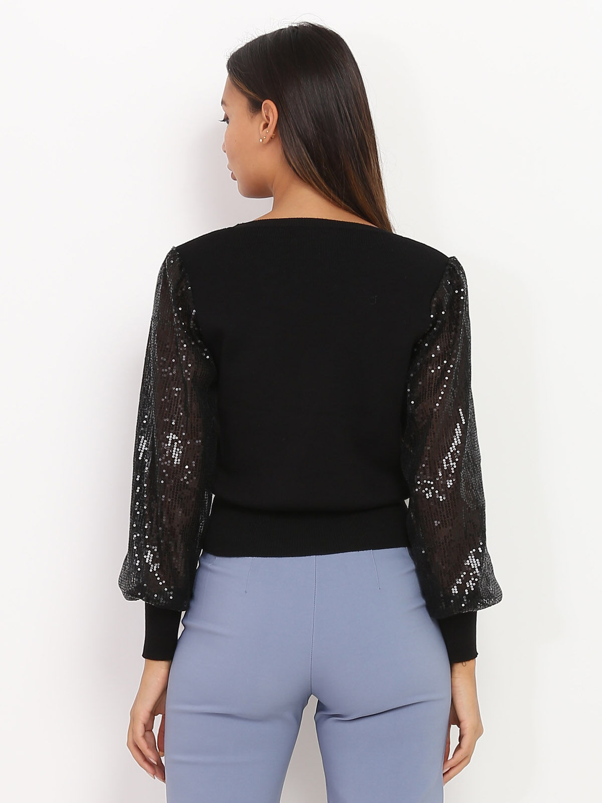 Pull manches à sequins- Noir
