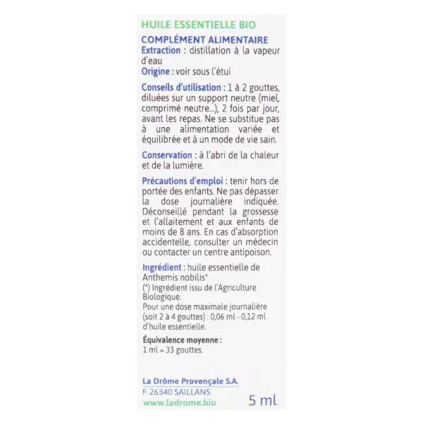 Ladrôme Huile Essentielle Camomille Romaine Bio 5ml