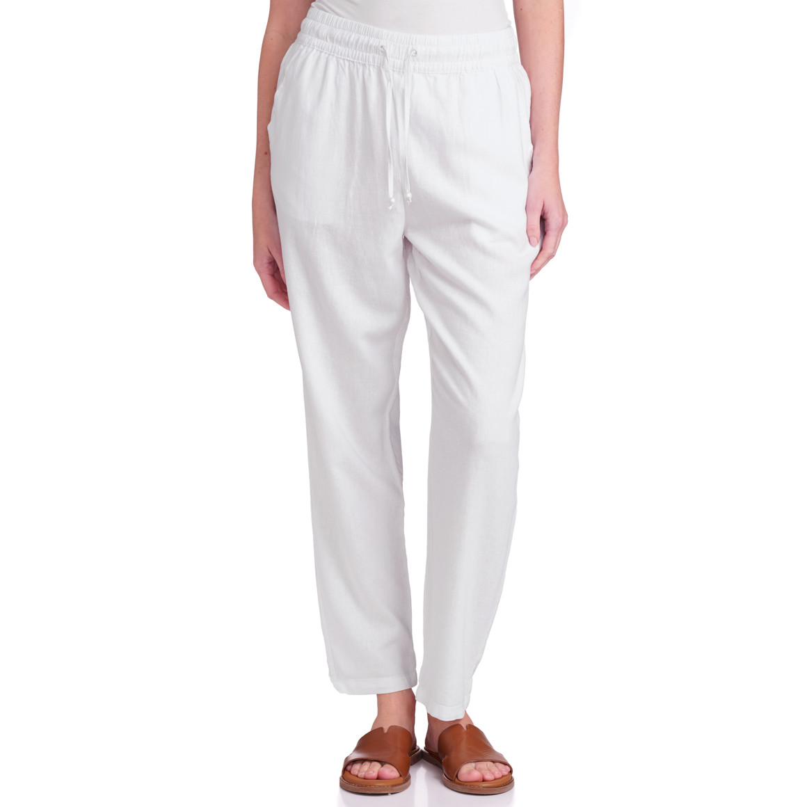 Gina Benotti Damen Leinen-Hose mit Elastikbund weiss