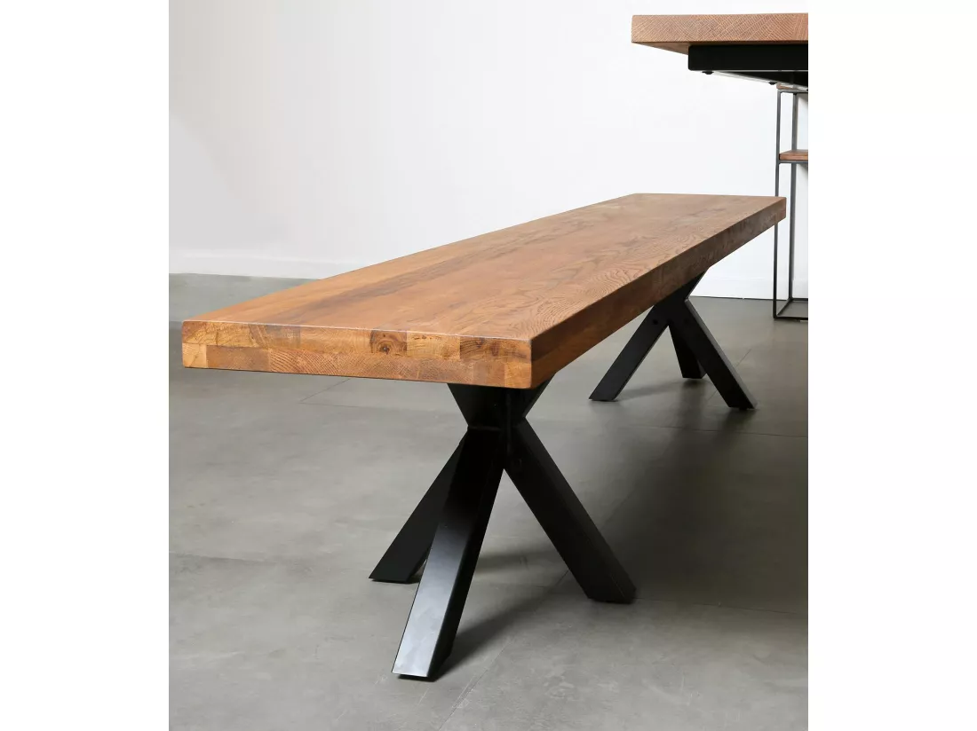 Banc de table chêne massif pieds croisés 200 cm OKA