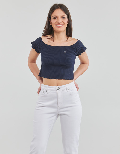 Tommy Jeans - TJW CROP RIB OFF SHOULDER TOP Marino