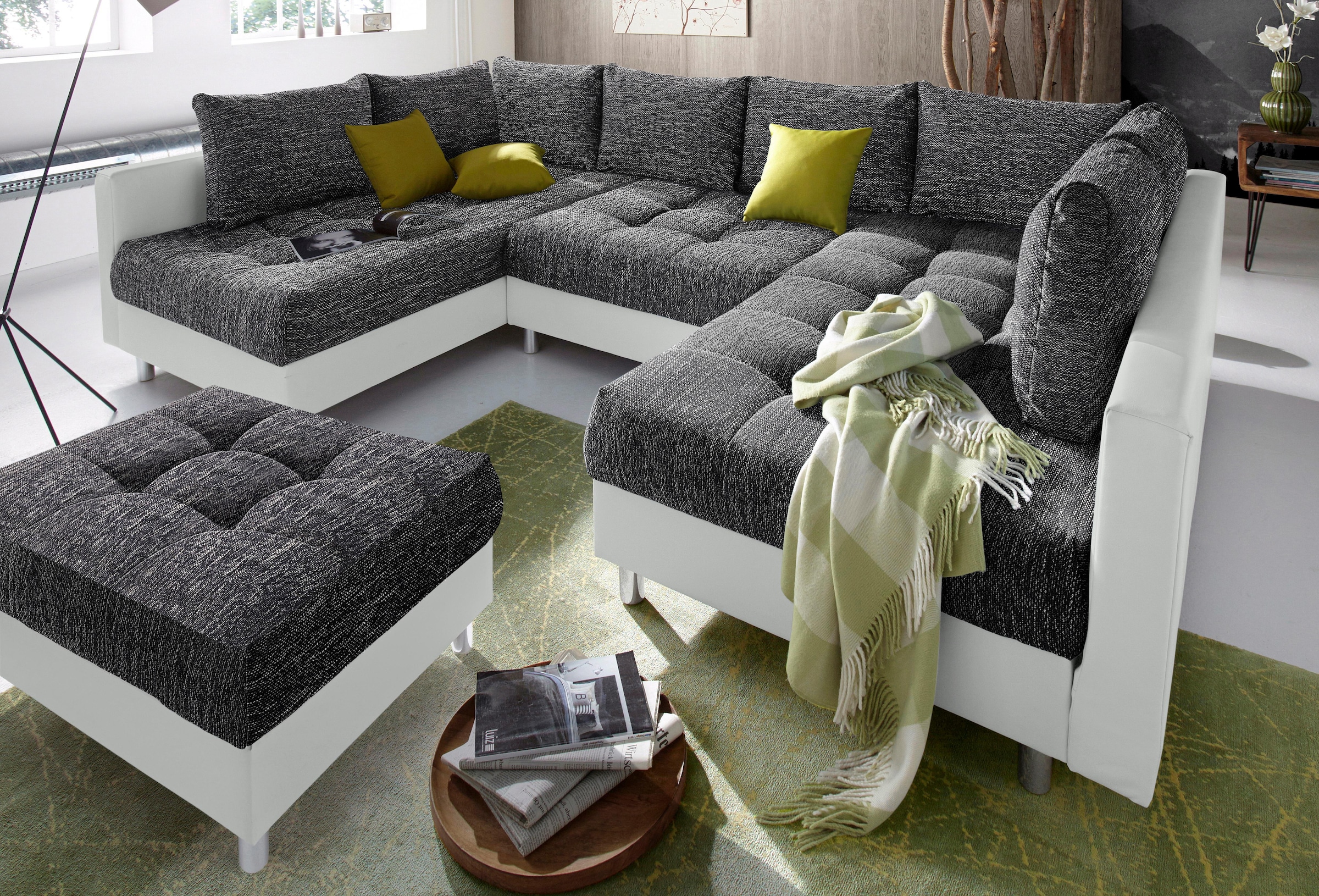 COLLECTION AB Wohnlandschaft »Antonia U-Form« mit Federkern und zusätzlichem Hocker