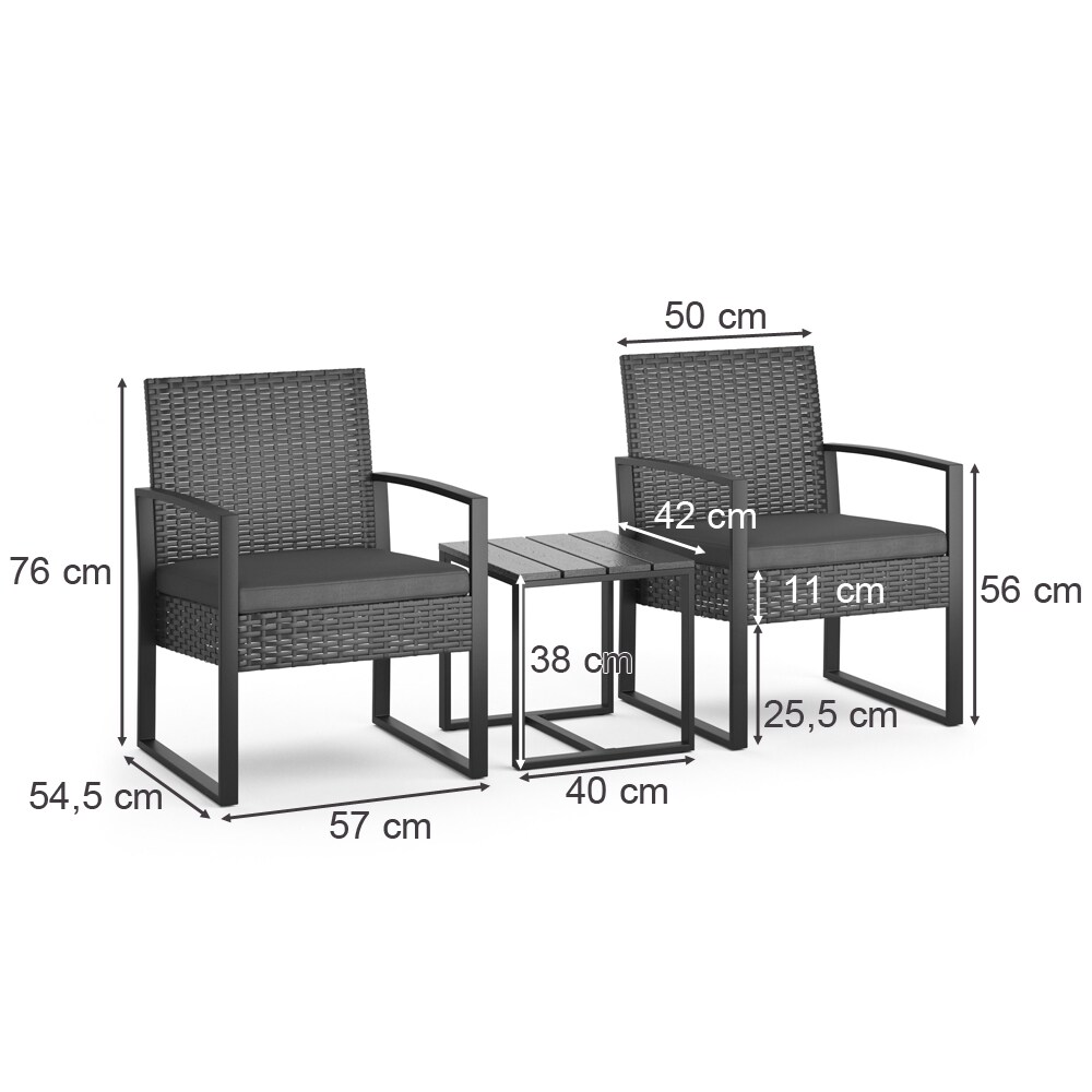 OK-Living Sitzgruppe Gartenmöbel Gartensitzgruppe Rattan Anthrazit Stuhl Tisch